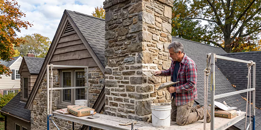 Tuckpointing Stone Chimney Abington